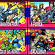 A quartet of classic X-Men trading cards featuring Excalibur, X-Force, the Brotherhood of Evil Mutants, and the Mutant Liberation Front.